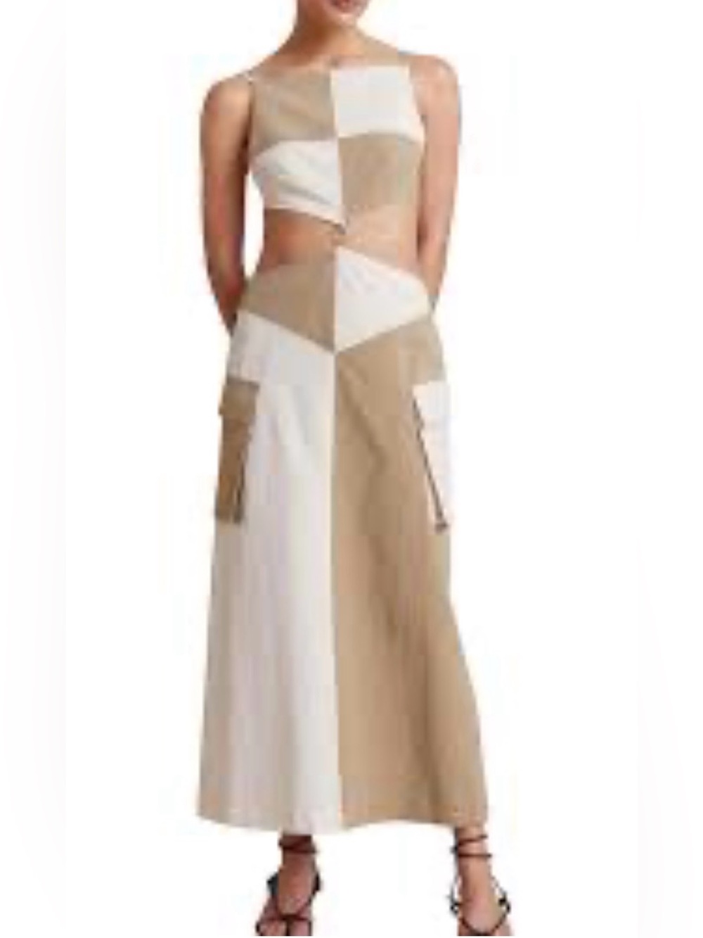bec + bridge Beige and White Colorblock Maxi Skirt